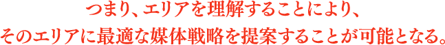 つまり、エリアを理解することにより、そのエリアに最適な媒体戦略を提案することが可能となる。